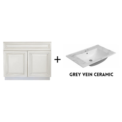RTA Antique White Raised Panel 36" Freestanding Bathroom Vanity Sink Base with Optional Quartz or Ceramic Countertop