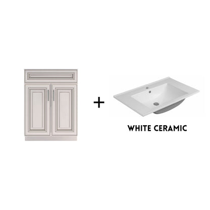 RTA Antique White Raised Panel 24" Freestanding Bathroom Vanity Sink Base with Optional Quartz or Ceramic Countertop