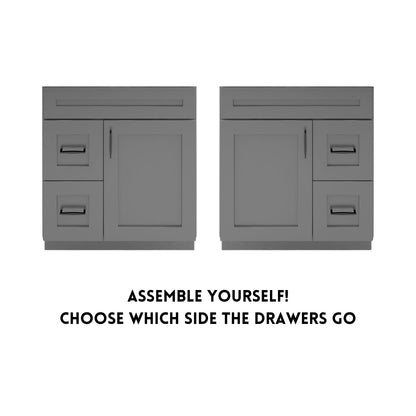 RTA Dark Grey Shaker 30" Freestanding Bathroom Vanity Combo Base with Optional Quartz or Ceramic Countertop