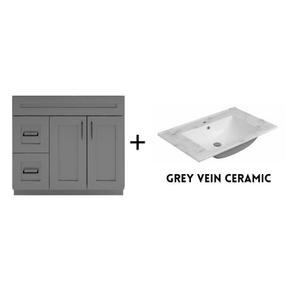 RTA Dark Grey Shaker 36" Freestanding Bathroom Vanity Combo Base with Optional Quartz or Ceramic Countertop