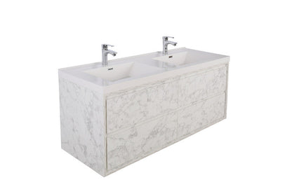 Sage Double 60" Wall Mounted Bathroom Vanity with Reinforced Acrylic Integrated Sink Top