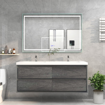 Sage Double 60" Wall Mounted Bathroom Vanity with Reinforced Acrylic Integrated Sink Top