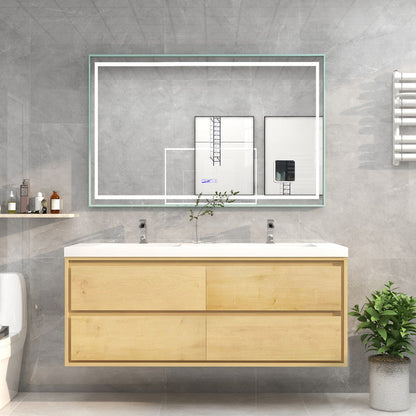 Sage Double 60" Wall Mounted Bathroom Vanity with Reinforced Acrylic Integrated Sink Top