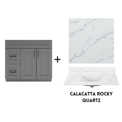 RTA Dark Grey Shaker 36" Freestanding Bathroom Vanity Combo Base with Optional Quartz or Ceramic Countertop