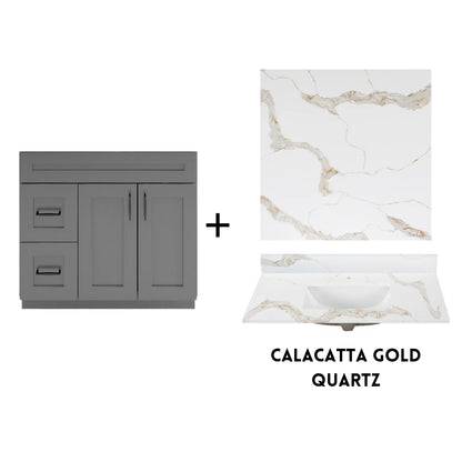 RTA Dark Grey Shaker 36" Freestanding Bathroom Vanity Combo Base with Optional Quartz or Ceramic Countertop