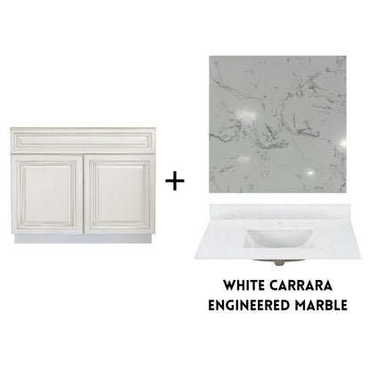 RTA Antique White Raised Panel 36" Freestanding Bathroom Vanity Sink Base with Optional Quartz or Ceramic Countertop