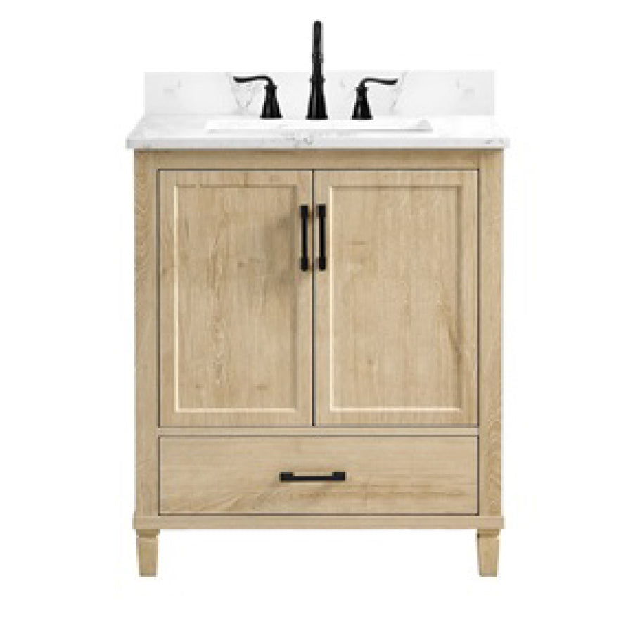 Aldrin 30" Freestanding Bathroom Vanity with Carrara White Engineered Stone Top and Vitreous China Undermount Sink