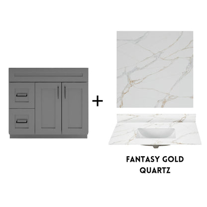 RTA Dark Grey Shaker 36" Freestanding Bathroom Vanity Combo Base with Optional Quartz or Ceramic Countertop