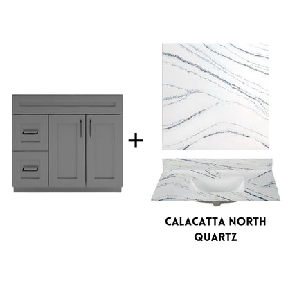 RTA Dark Grey Shaker 36" Freestanding Bathroom Vanity Combo Base with Optional Quartz or Ceramic Countertop