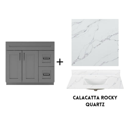 RTA Dark Grey Shaker 36" Freestanding Bathroom Vanity Combo Base with Optional Quartz or Ceramic Countertop