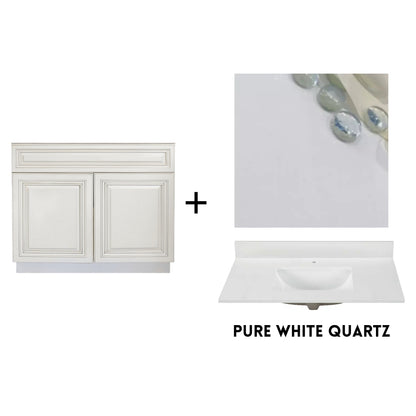 RTA Antique White Raised Panel 36" Freestanding Bathroom Vanity Sink Base with Optional Quartz or Ceramic Countertop