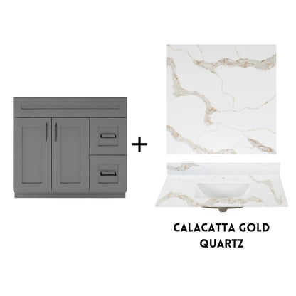RTA Dark Grey Shaker 36" Freestanding Bathroom Vanity Combo Base with Optional Quartz or Ceramic Countertop
