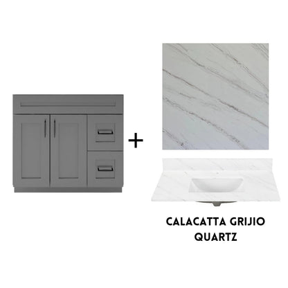 RTA Dark Grey Shaker 36" Freestanding Bathroom Vanity Combo Base with Optional Quartz or Ceramic Countertop