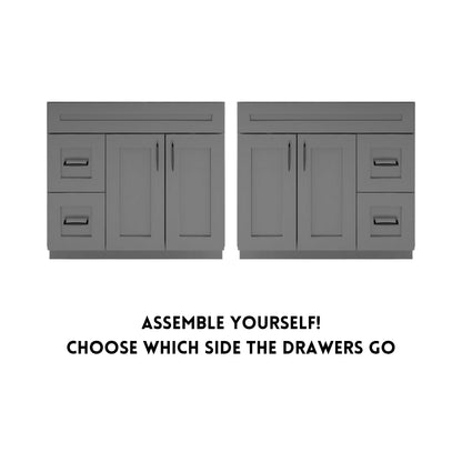 RTA Dark Grey Shaker 36" Freestanding Bathroom Vanity Combo Base with Optional Quartz or Ceramic Countertop
