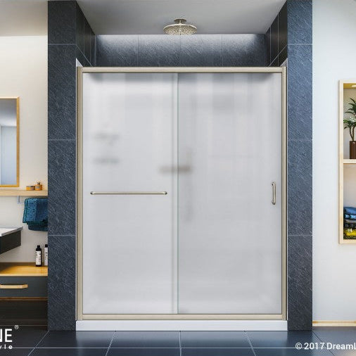 Infinity-Z Semi-Frameless Single Sliding Shower Door Kit with Diamond Style Wall and White Shower Base Pan and Center Drain