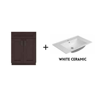 RTA Espresso Shaker 24" Freestanding Bathroom Vanity Sink Base with Optional Quartz or Ceramic Countertop