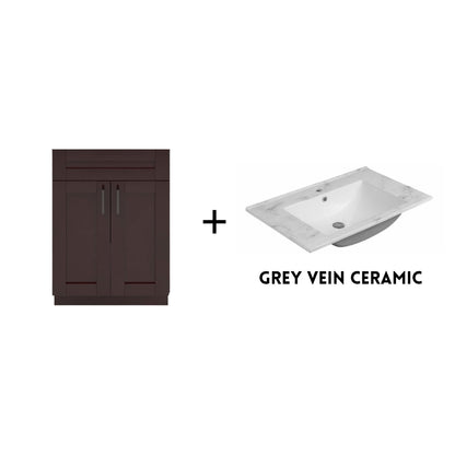 RTA Espresso Shaker 24" Freestanding Bathroom Vanity Sink Base with Optional Quartz or Ceramic Countertop