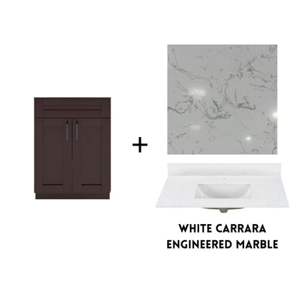 RTA Espresso Shaker 24" Freestanding Bathroom Vanity Sink Base with Optional Quartz or Ceramic Countertop