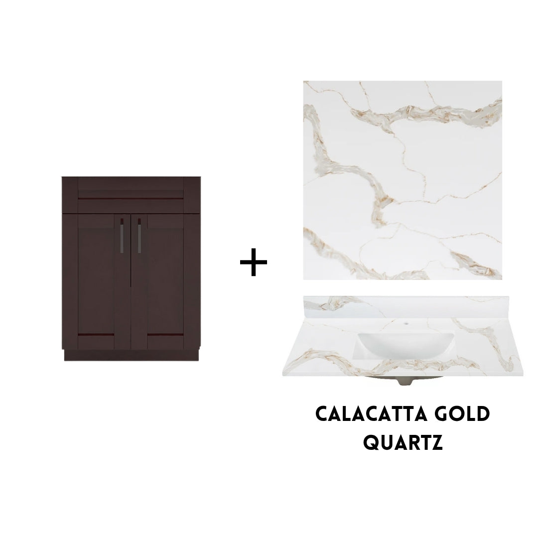 RTA Espresso Shaker 24" Freestanding Bathroom Vanity Sink Base with Optional Quartz or Ceramic Countertop