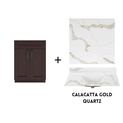 RTA Espresso Shaker 24" Freestanding Bathroom Vanity Sink Base with Optional Quartz or Ceramic Countertop