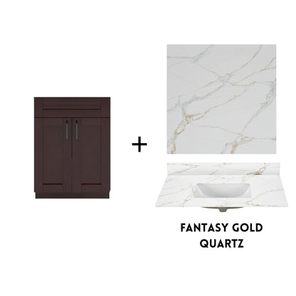 RTA Espresso Shaker 24" Freestanding Bathroom Vanity Sink Base with Optional Quartz or Ceramic Countertop