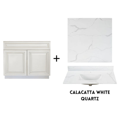 RTA Antique White Raised Panel 36" Freestanding Bathroom Vanity Sink Base with Optional Quartz or Ceramic Countertop