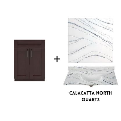 RTA Espresso Shaker 24" Freestanding Bathroom Vanity Sink Base with Optional Quartz or Ceramic Countertop