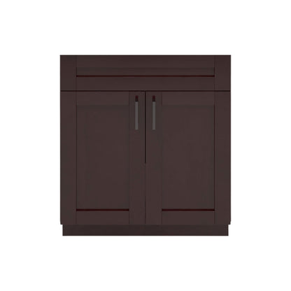 RTA Espresso Shaker 30" Freestanding Bathroom Vanity Sink Base with Optional Quartz or Ceramic Countertop