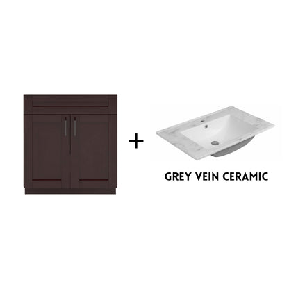 RTA Espresso Shaker 30" Freestanding Bathroom Vanity Sink Base with Optional Quartz or Ceramic Countertop