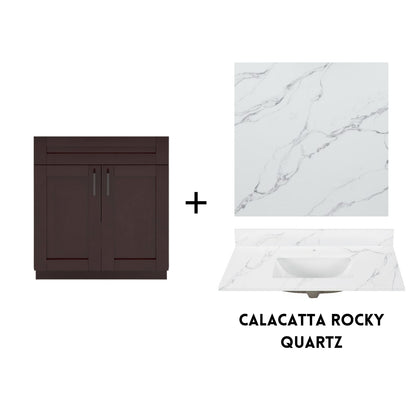 RTA Espresso Shaker 30" Freestanding Bathroom Vanity Sink Base with Optional Quartz or Ceramic Countertop