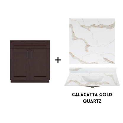 RTA Espresso Shaker 30" Freestanding Bathroom Vanity Sink Base with Optional Quartz or Ceramic Countertop