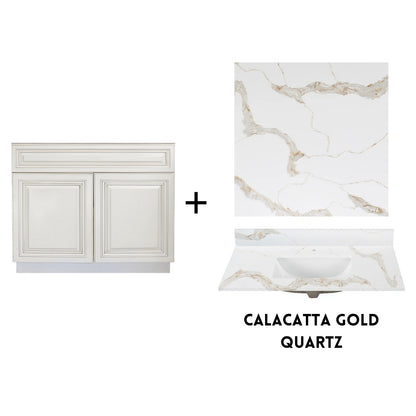 RTA Antique White Raised Panel 36" Freestanding Bathroom Vanity Sink Base with Optional Quartz or Ceramic Countertop