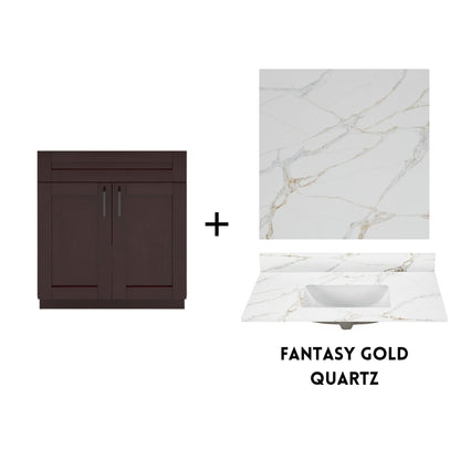 RTA Espresso Shaker 30" Freestanding Bathroom Vanity Sink Base with Optional Quartz or Ceramic Countertop