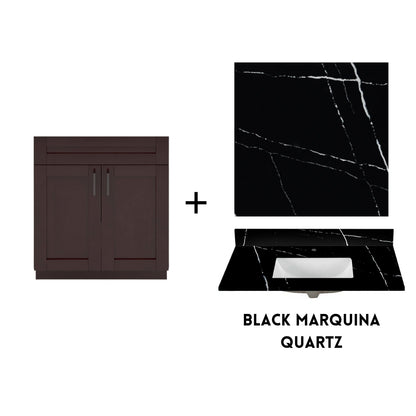 RTA Espresso Shaker 30" Freestanding Bathroom Vanity Sink Base with Optional Quartz or Ceramic Countertop