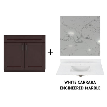 RTA Espresso Shaker 36" Freestanding Bathroom Vanity Sink Base with Optional Quartz or Ceramic Countertop