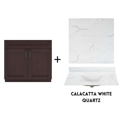RTA Espresso Shaker 36" Freestanding Bathroom Vanity Sink Base with Optional Quartz or Ceramic Countertop