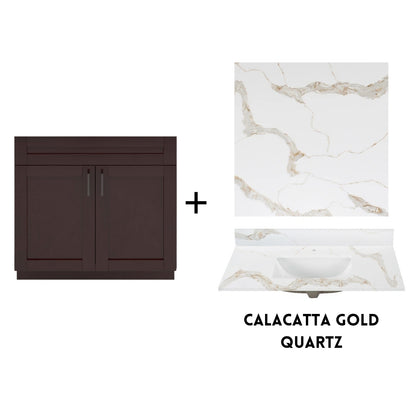 RTA Espresso Shaker 36" Freestanding Bathroom Vanity Sink Base with Optional Quartz or Ceramic Countertop