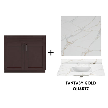 RTA Espresso Shaker 36" Freestanding Bathroom Vanity Sink Base with Optional Quartz or Ceramic Countertop