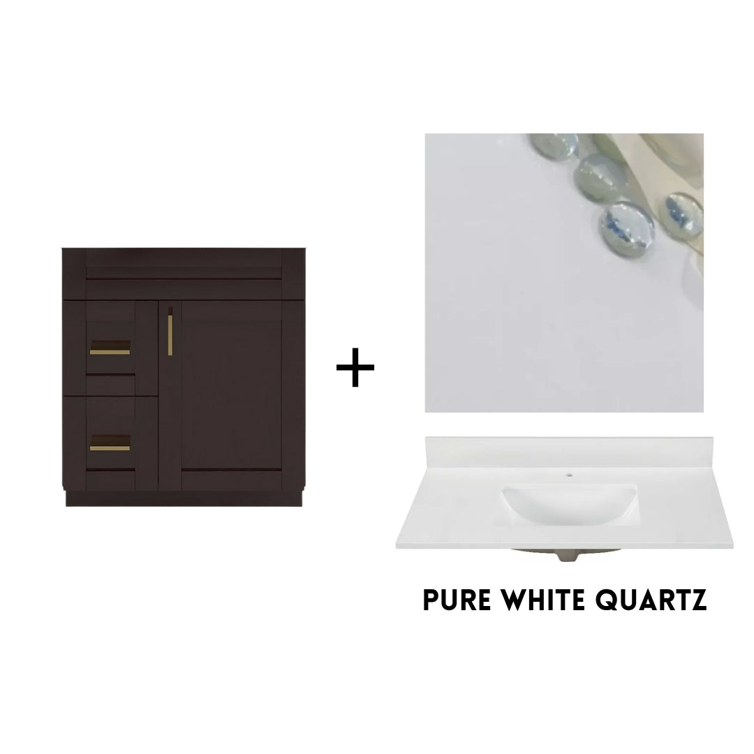 RTA Espresso Shaker 30" Freestanding Bathroom Vanity Combo Base with Optional Quartz or Ceramic Countertop