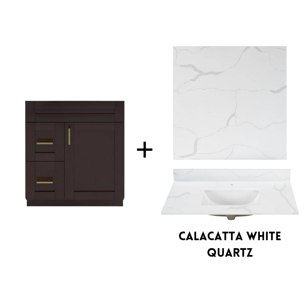 RTA Espresso Shaker 30" Freestanding Bathroom Vanity Combo Base with Optional Quartz or Ceramic Countertop