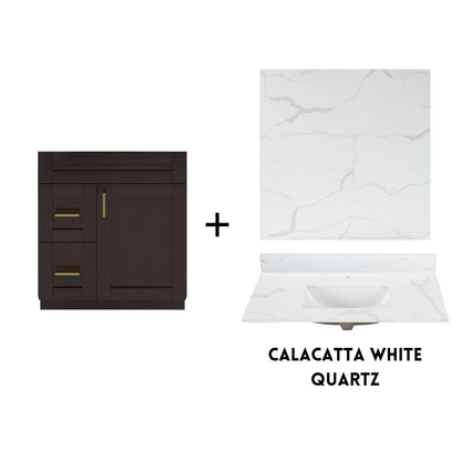 RTA Espresso Shaker 30" Freestanding Bathroom Vanity Combo Base with Optional Quartz or Ceramic Countertop