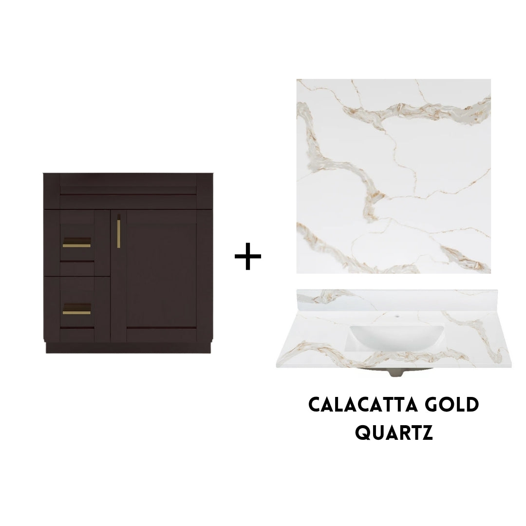 RTA Espresso Shaker 30" Freestanding Bathroom Vanity Combo Base with Optional Quartz or Ceramic Countertop