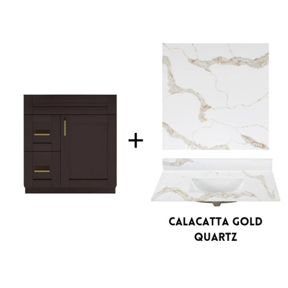 RTA Espresso Shaker 30" Freestanding Bathroom Vanity Combo Base with Optional Quartz or Ceramic Countertop