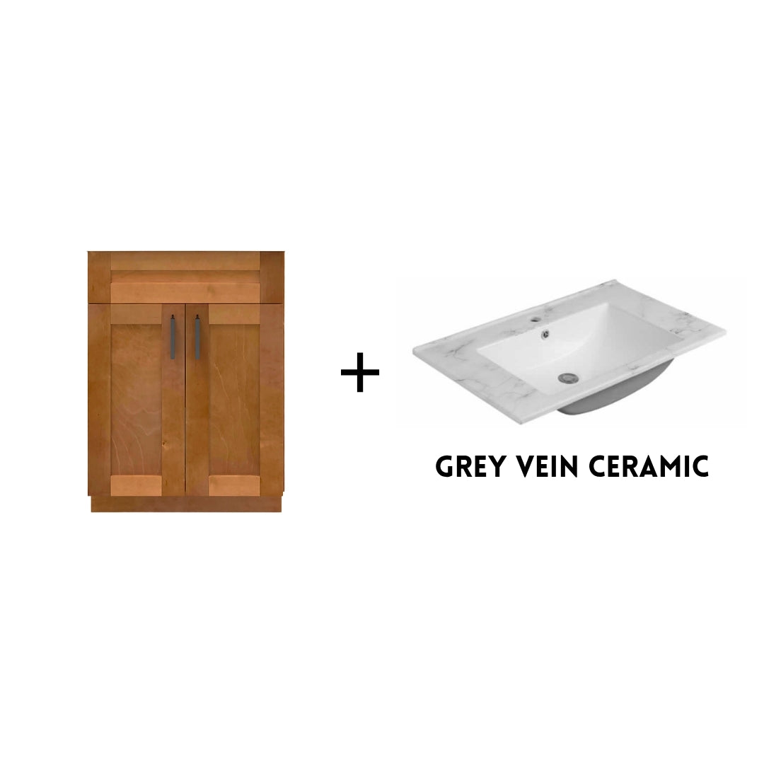 RTA Maple Shaker 24" Freestanding Bathroom Vanity Sink Base with Optional Quartz or Ceramic Countertop