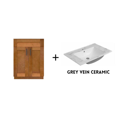 RTA Maple Shaker 24" Freestanding Bathroom Vanity Sink Base with Optional Quartz or Ceramic Countertop