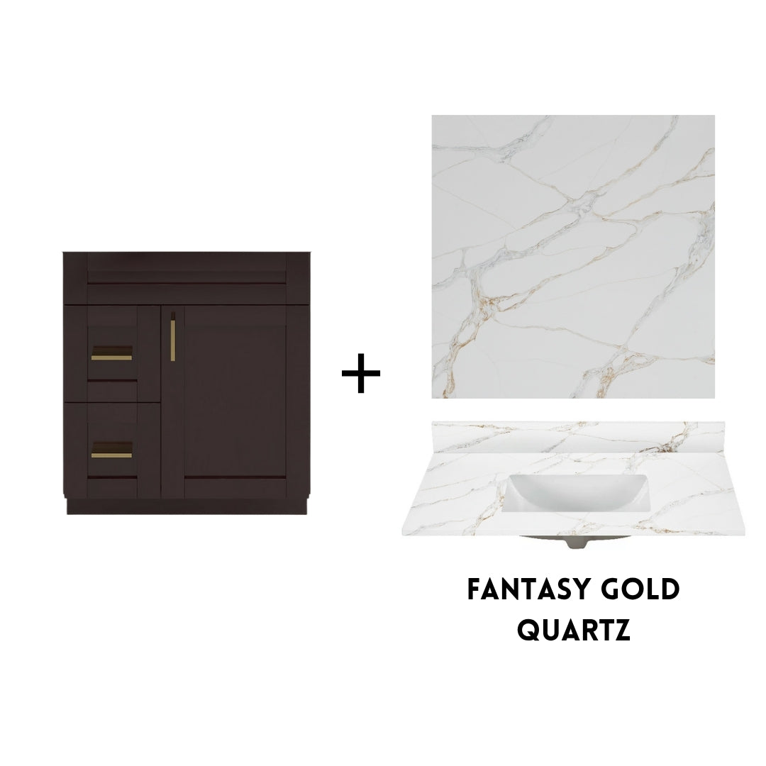 RTA Espresso Shaker 30" Freestanding Bathroom Vanity Combo Base with Optional Quartz or Ceramic Countertop