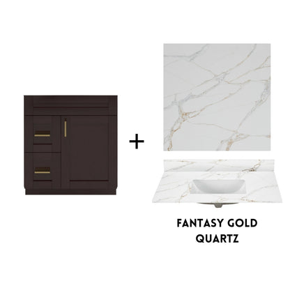 RTA Espresso Shaker 30" Freestanding Bathroom Vanity Combo Base with Optional Quartz or Ceramic Countertop