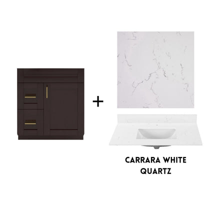 RTA Espresso Shaker 30" Freestanding Bathroom Vanity Combo Base with Optional Quartz or Ceramic Countertop