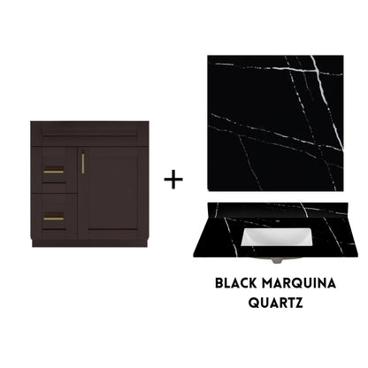 RTA Espresso Shaker 30" Freestanding Bathroom Vanity Combo Base with Optional Quartz or Ceramic Countertop