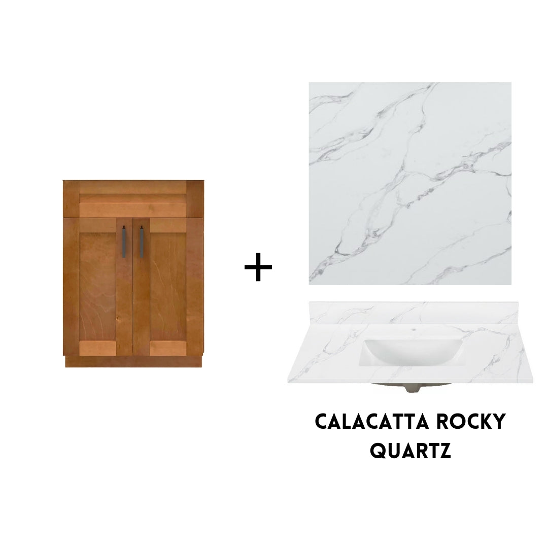 RTA Maple Shaker 24" Freestanding Bathroom Vanity Sink Base with Optional Quartz or Ceramic Countertop